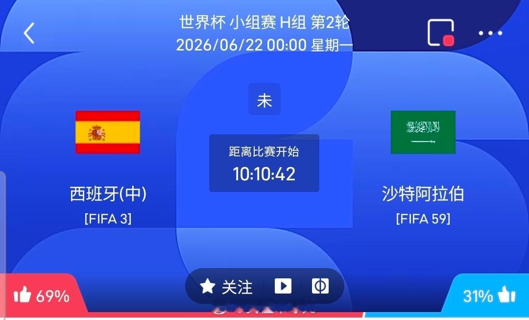 【足球】周日037世界杯方向：西班牙vs沙特  世界杯：西班牙VS沙特...