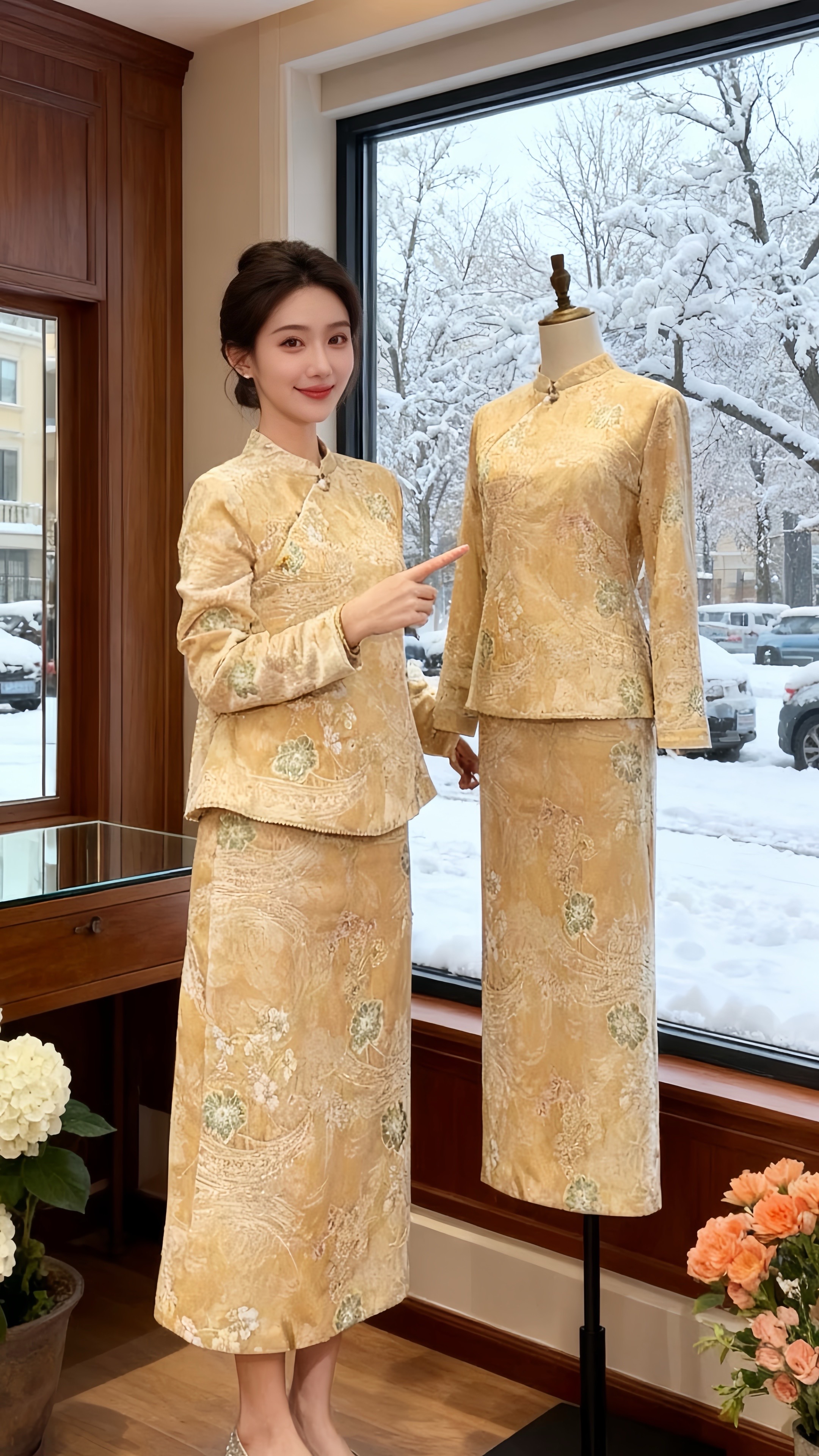 秋冬季新中式名媛风套装