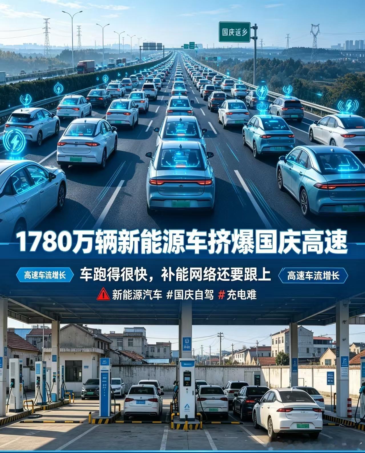 1780万辆新能源车挤上高速，充电量直接干到2804万度，比去年多了六成。数字挺唬人的，但我不觉得这是“充电难”的证明，反而是另一回事。[不愧是你]

  真正的问题是：车多了六成，桩才长了多少？[点赞]

  现在全国服务区充电枪大概8.9万根，大功率的2.2万根。大功率桩今年才猛推，1到8月新增的就顶过 ​