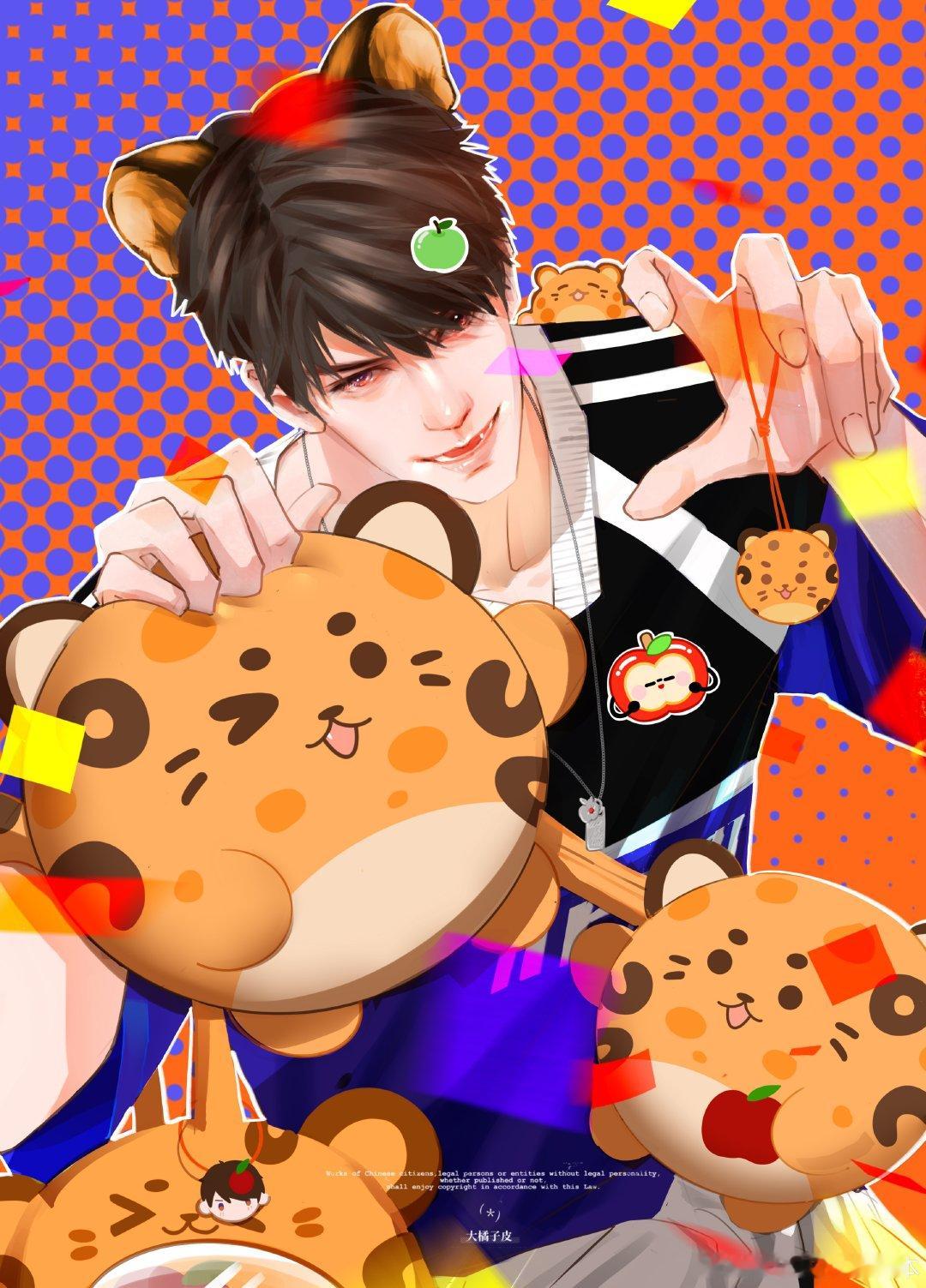 #夏以昼[超话]# 被斑斑豹包围着[给你小心心]🐆🍎
之前就画好了，还是发一下吧 ​