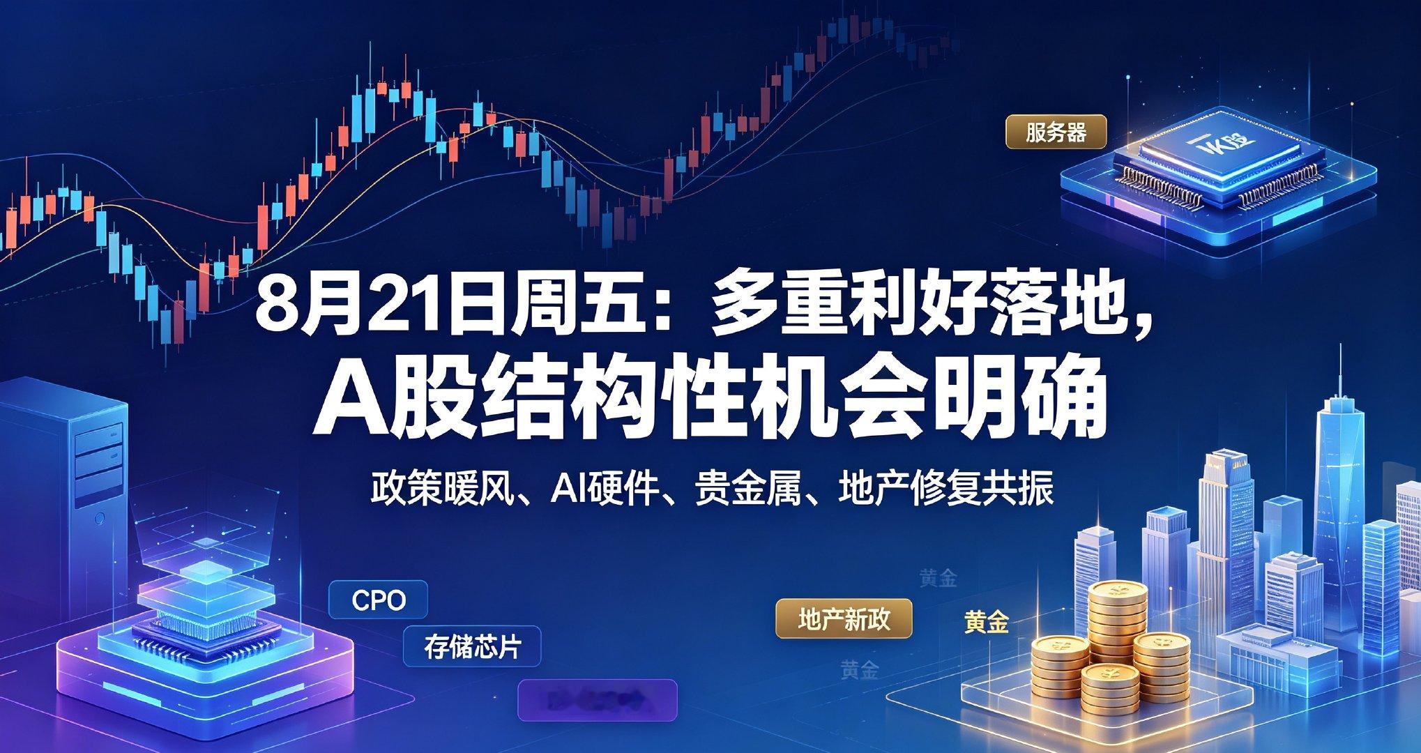 8月21日周五：多重利好落地，A股结构性机会明确

隔夜外围市场整体偏弱，美股三大指数全线收跌，美债收益率再度反弹走高，此前财政部救市效果短暂消退，外围整体风险偏好偏谨慎。不过商品市场表现亮眼，原油、黄金、白银集体上涨，通胀与避险情绪有所升温。

国内政策暖风持续发力，发改委召开民企座谈 ​