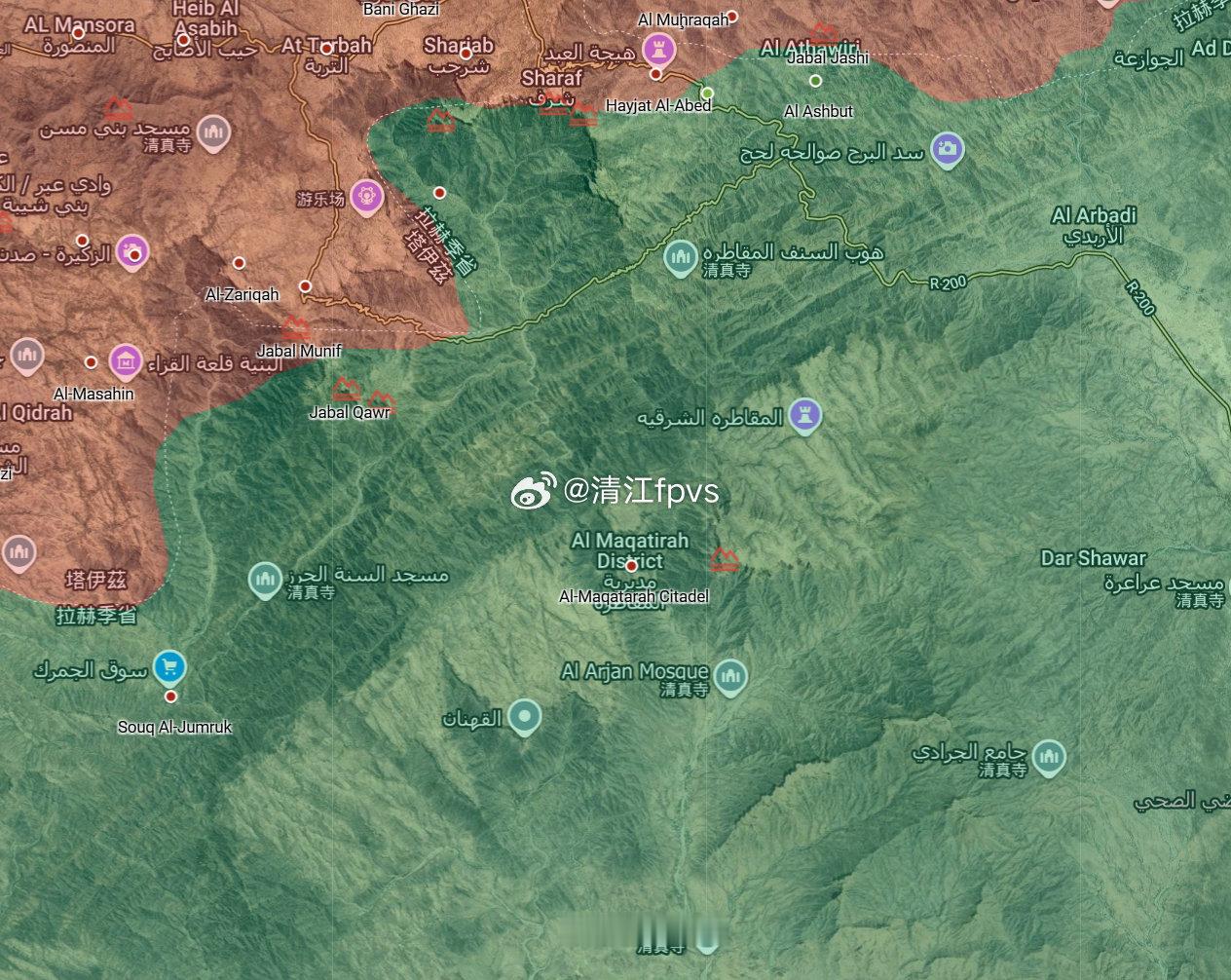 图尔巴方向，胡塞大规模南下，政府军防线疑似出现崩溃
目前胡塞已经占领了图二标红处多个村庄与山峰
#烽火问鼎计划##也门##中东军情# ​