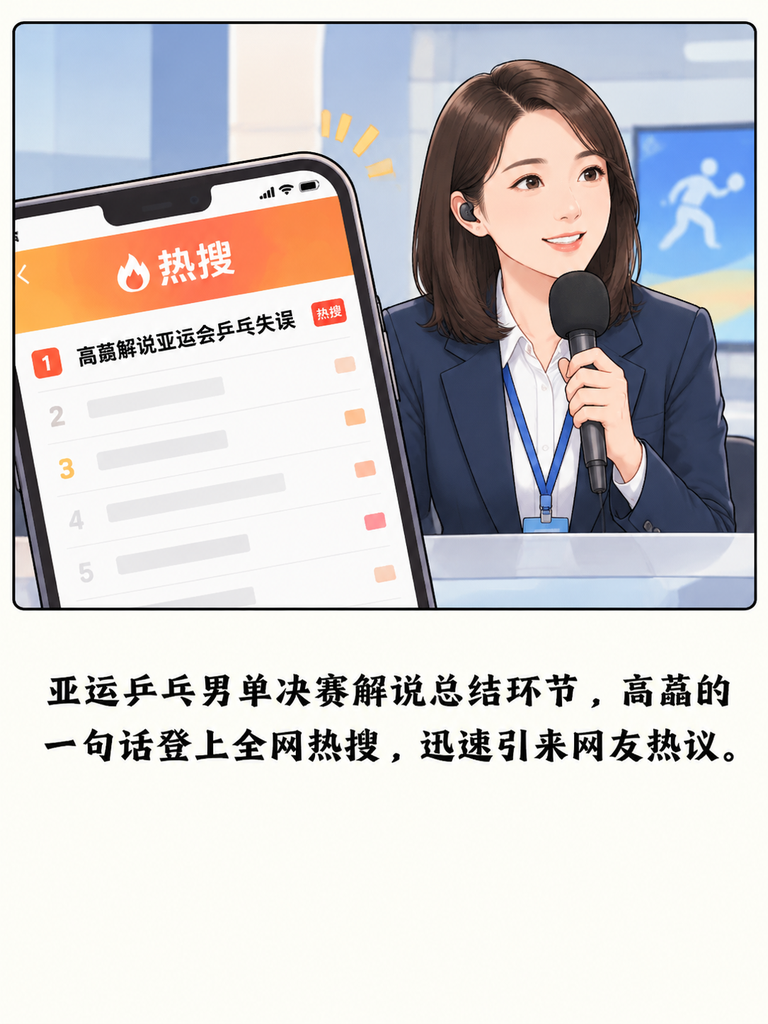 央视亚运会乒乓赛事解说，犯了个路人都能秒懂的低级错误，居然冲上热搜顶流？

高菡总结男单决赛时脱口而出林诗栋击败了中国选手王楚钦，一句话把两个国乒选手的身份说拧了。

明明有击败王楚钦队友王楚钦等一堆无错表述可选，她偏选了最让人懵的那句。

连普通网友都能一眼看穿的身份漏洞，她作为央视专业解说为啥犯