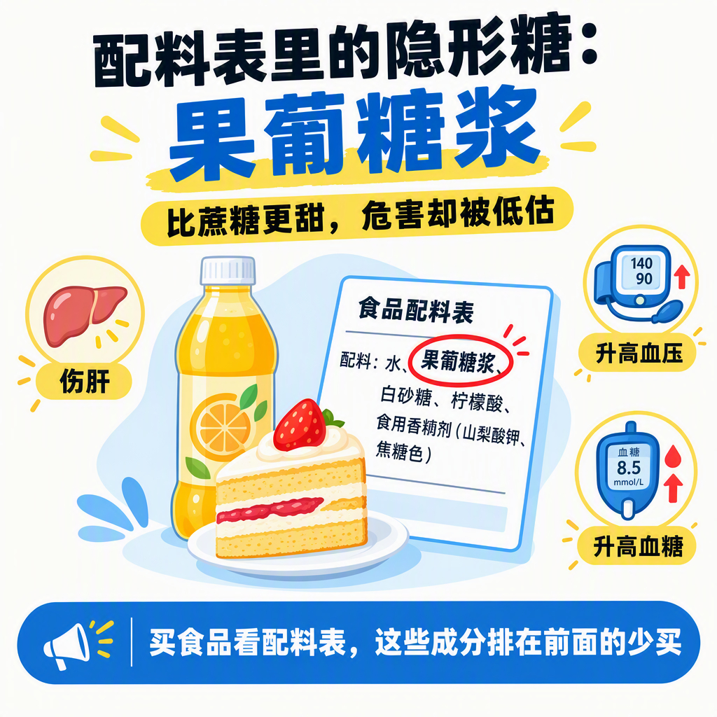 【#把配料表中的白砂糖还给我们#】#果葡糖浆跟水果完全没关系# #为什么果葡糖浆不比白砂糖更健康# 

很多人买零食饮料，都知道要避开 "含糖量高"，却没注意配料表里藏着一种更凶的糖 —— 果葡糖浆👇

1️⃣ 它是什么？
大米、玉米等谷物淀粉经酶解产生的混合糖浆，富含果糖，还有一部分葡萄糖，口感 ​