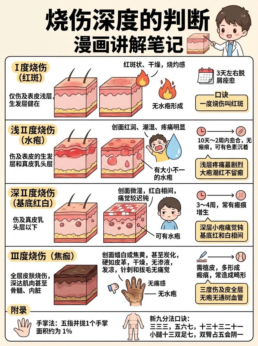 阿虎医考笔记📝烧伤深度的判断及巧记
