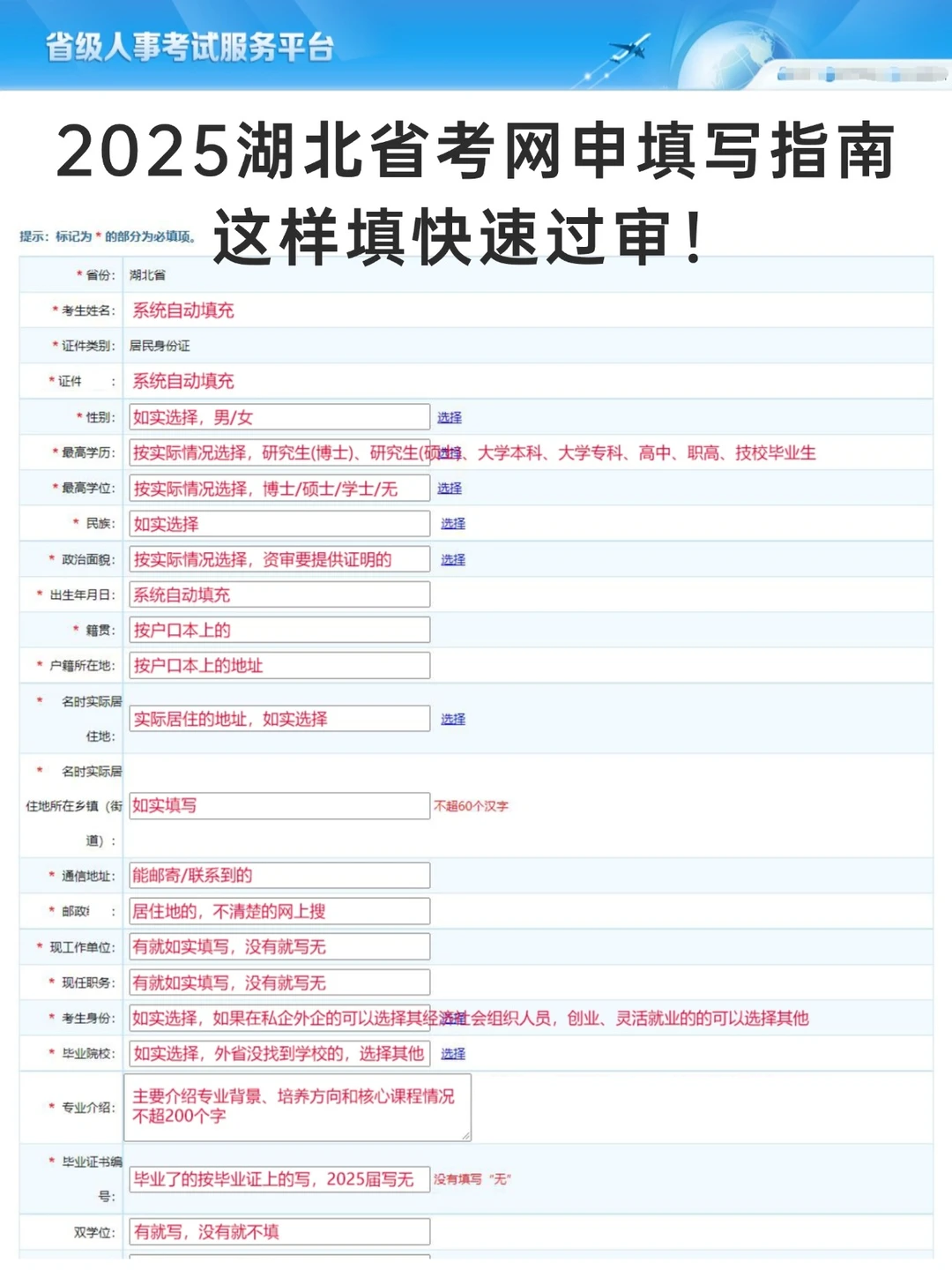 2025湖北省考网申这样填可以过审！模板➡️