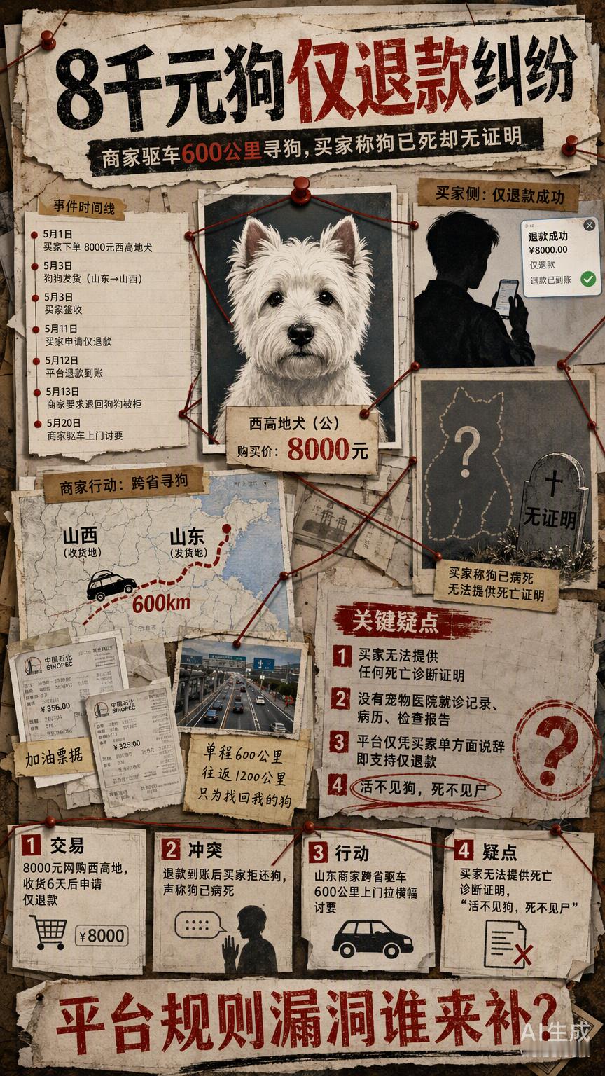 当我们在讨论“8千元狗仅退款”时，本质上是在谈论一种被平台规则异化的交易底线。很多人觉得这是买家贪小便宜的偶发闹剧，但我看到的是社会契约在活体交易面前的全面失守。

这种操作看似是维权成本的极限压缩，实则是把本该由严格核验承担的履约责任，转嫁成了商家驱车600公里的体力博弈。更硬核的现 ​