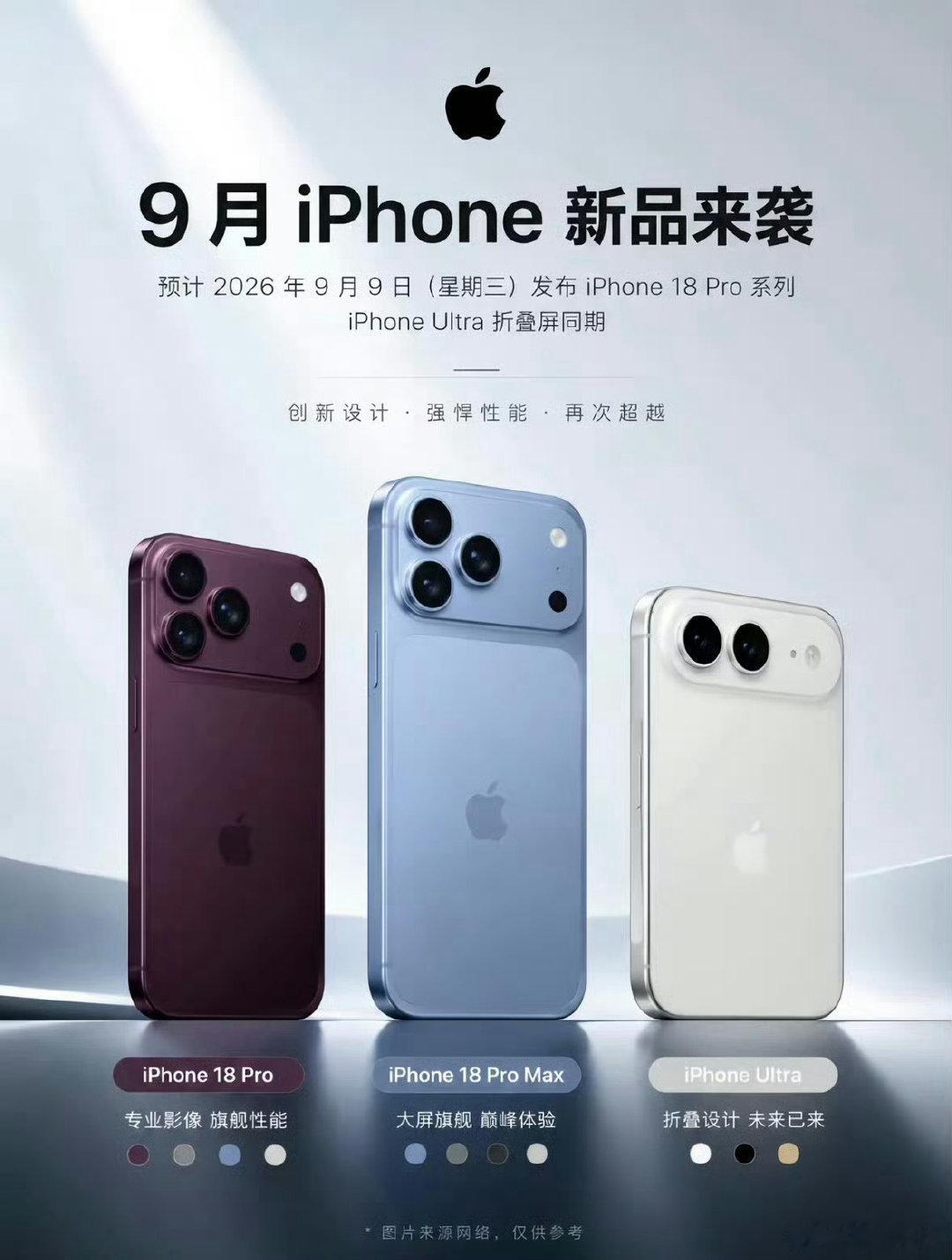 #iPhone18发布会或定档9月9日#这次发布会看点不少：一是新任CEO约翰·特努斯上任后首次主持新品发布会；二是苹果首次打破秋季全系齐发的传统，9月仅推出iPhone 18 Pro、Pro Max和首款折叠屏iPhone Ultra三款高端机型，标准版iPhone 18推迟到2027年春季。 ​
