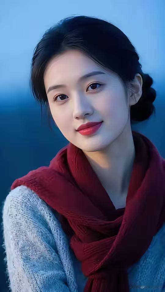 甜美少女，黑发红唇，温柔微笑，魅力无限！