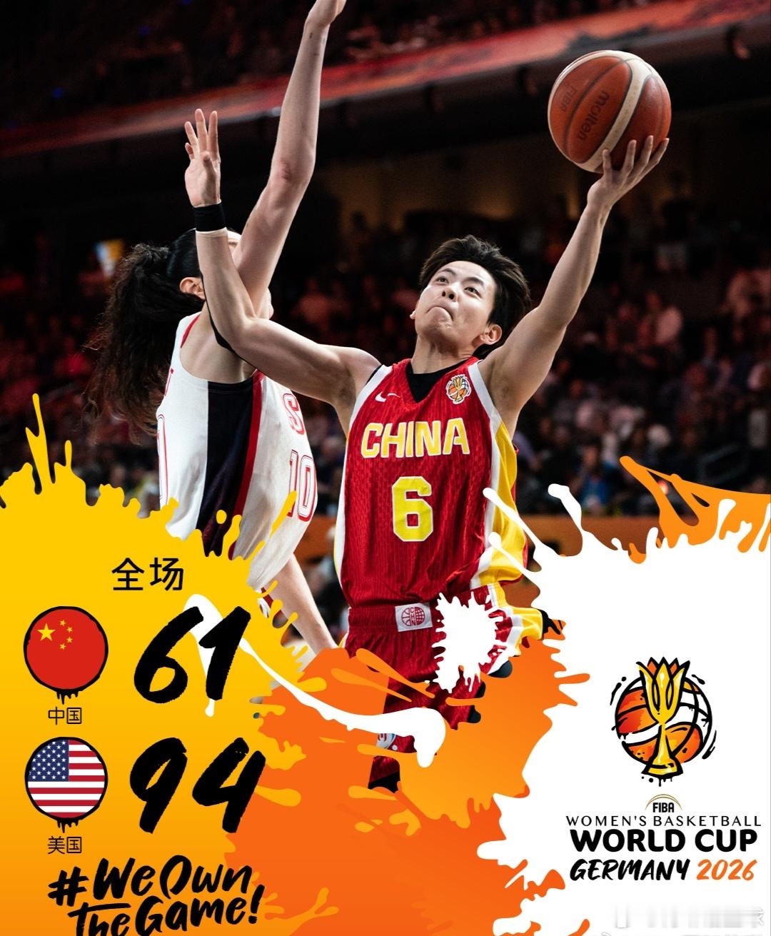 在昨晚结束的比赛中，中国🇨🇳女篮以61-94，33分的分差不敌世界排名第一的美国队，吞下了本届世界杯的首场败仗！首节前6分钟，美国女篮打出了23-9，为后面的胜利奠定了较好基础，中国女篮的姑娘们始终处在被动追分的局面。引发失利的原因主要有3点，1是3分球差距太大，我们只进了5个，且投篮次数极 ​