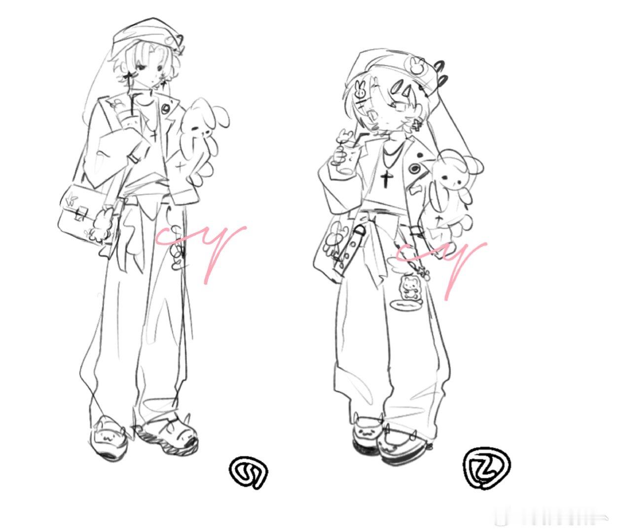 #朴时宇[超话]#  太萌了忍不住草稿也发出来🥹是约稿的妹子二次形象，让画师画了兔元素和西瓜汁 ​