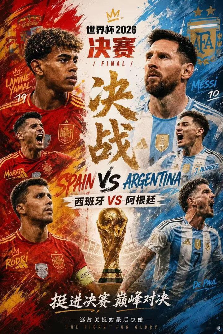 决战！西班牙VS阿根廷！7月20日凌晨3:00，美加墨世界杯决赛...