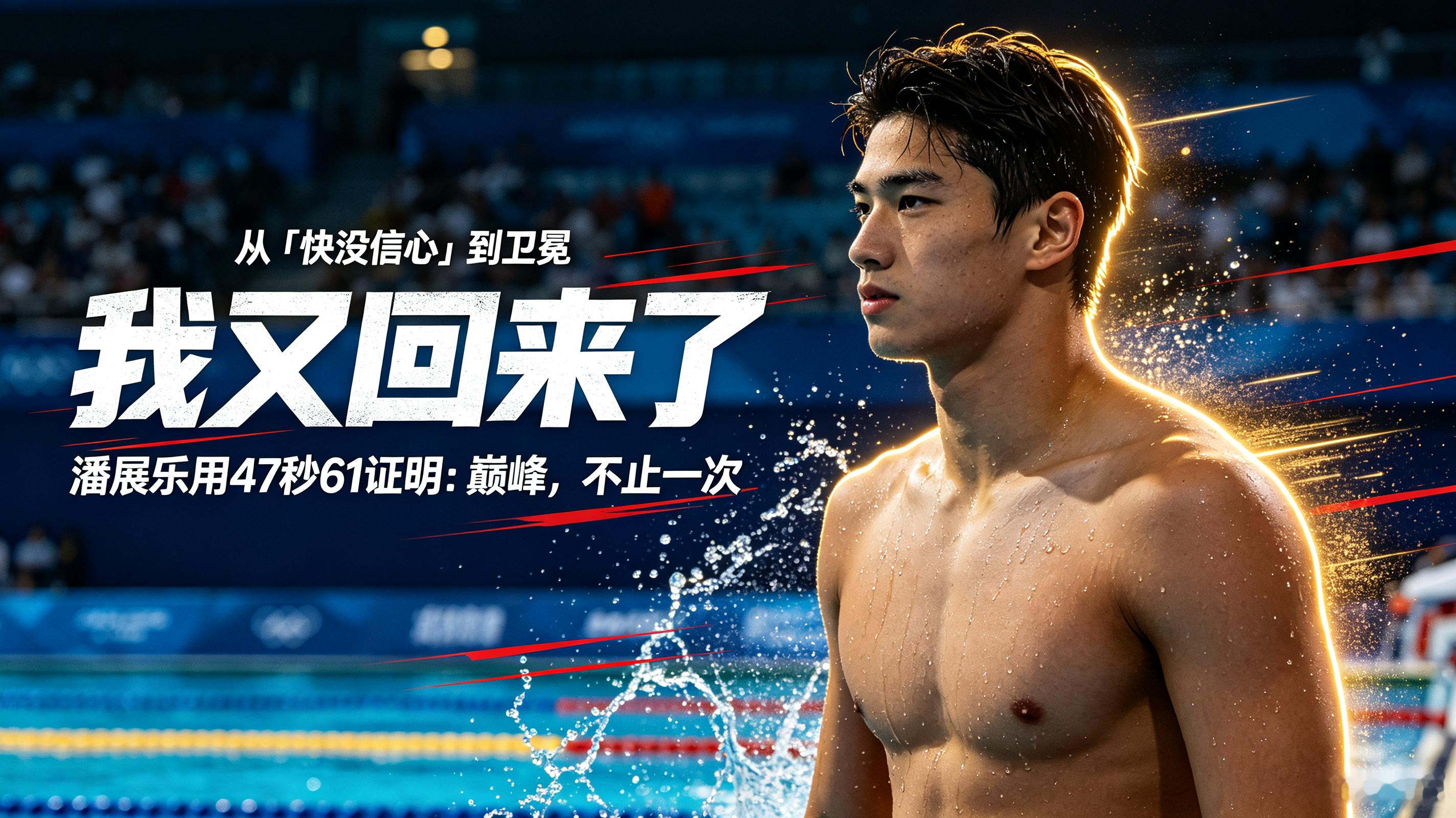 题：0.04秒绝杀！潘展乐47秒61卫冕百米自，把「快没信心」游成了「我又回来了」奥运亚军魔咒 奥运中国的骄傲 

9月20日下午，2026名古屋亚运会游泳首个决赛日，男子100米自由泳决赛炸了。

第4道，潘展乐。发令枪响，他没「起飞」——前50米22秒92，仅列第三，身后韩国双雄金煐汎、