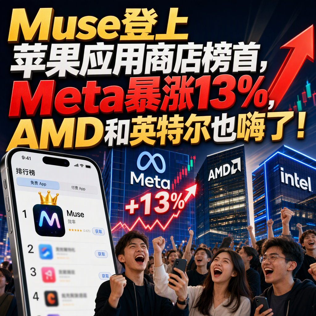Muse这次不是普通的应用更新。
它是Meta押注数千亿美元AI投资后，第一次真正让市场看到回报的产品。
先看三个信号。
信号一，用户端跑出来了。
Muse于9月8日上线，六天累计下载量超过90.2万次，高于前代Meta AI同期的77.3万次，一举登顶美国苹果和谷歌应用商店免费榜。
它不再只是聊天