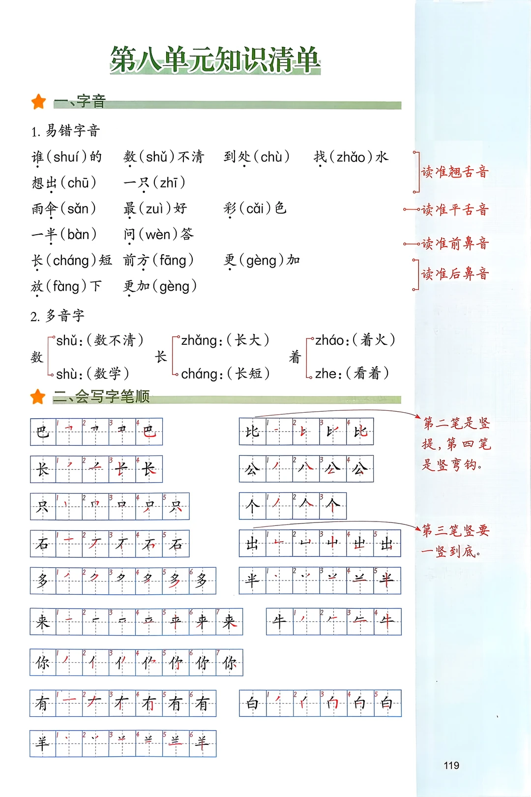 一年级上册语文｜八单元知识清单 知识汇总