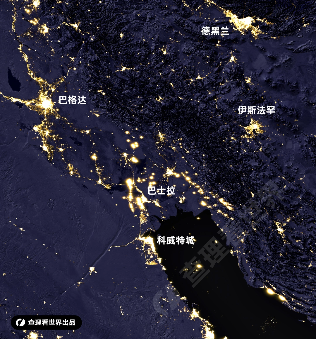 中东夜景：灯光下的文明与财富分布