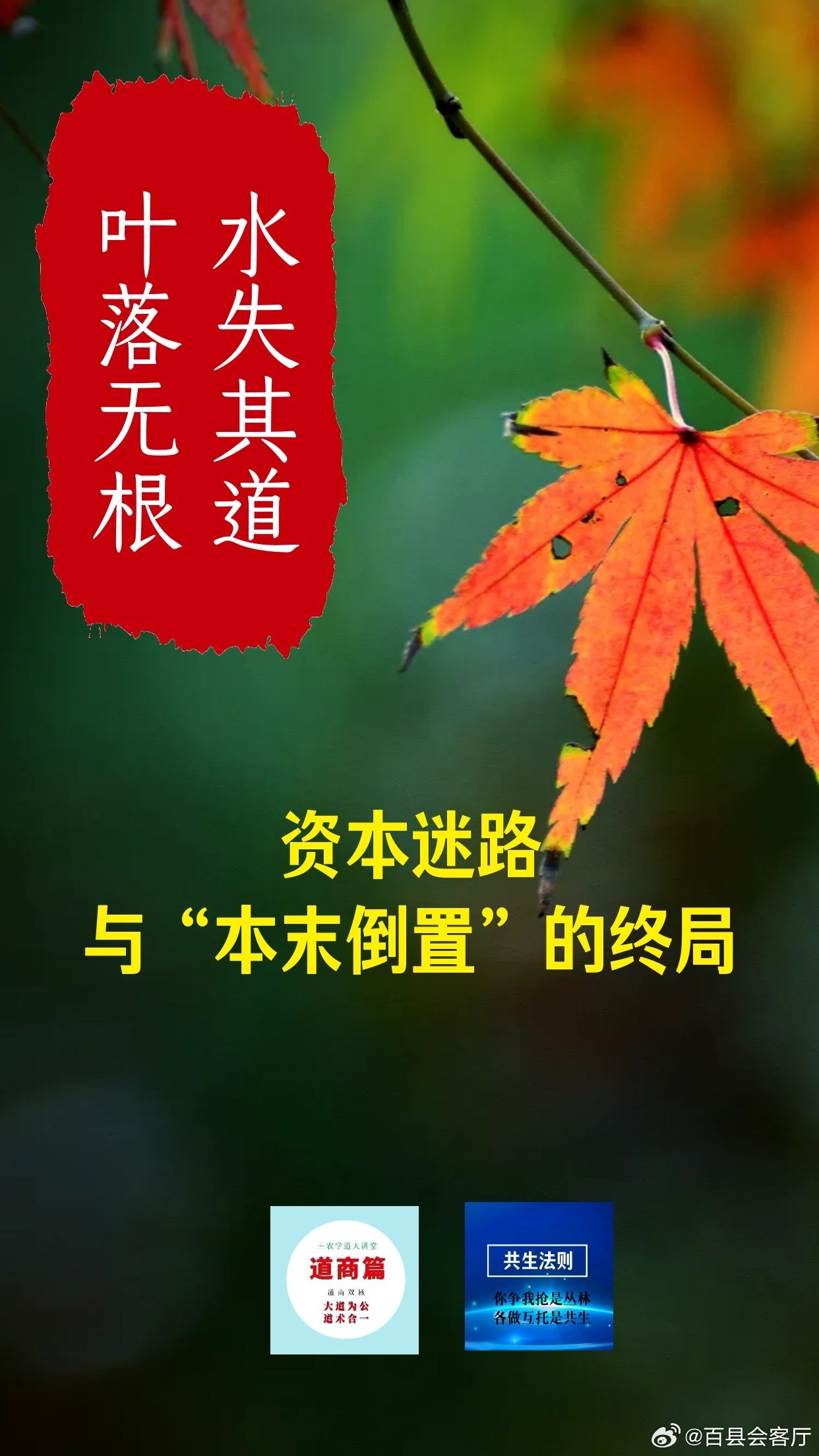 【水失其道，叶落无根：资本迷路与“本末倒置”的终局】（2—2）

三、破局之道：筑堤导流，固本培元

这三种归集，共同指向一个病根——“自由放任”。

鼓吹“资本自由流动”、“金融去监管”、“小政府大市场”，本质上是为“与民争利”扫清障碍。

它用“效率”掩盖剥削，用“全球化”掩盖掠夺。

 ​