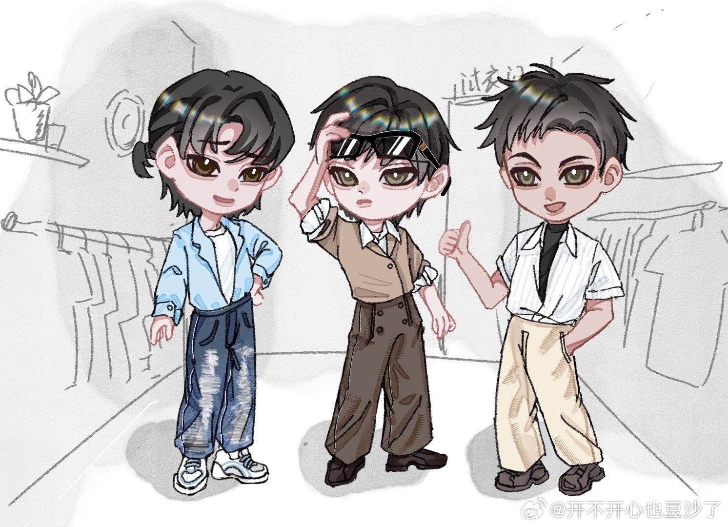 #凶宅笔记[超话]#  
《关于江总带着俩货来买衣服这件事》
几年前看依稀记得江烁有钱后穿的挺讲究的，又是意大利手工皮鞋又是名牌腰带了，带着俩位整天日理万机的大忙人添两身行头哈哈哈哈哈哈哈。

然后就有了秦一恒这个脑洞，感觉反差还挺可爱的，貌似他平日里穿的都挺老派的，这一下整得多小年轻。也 ​