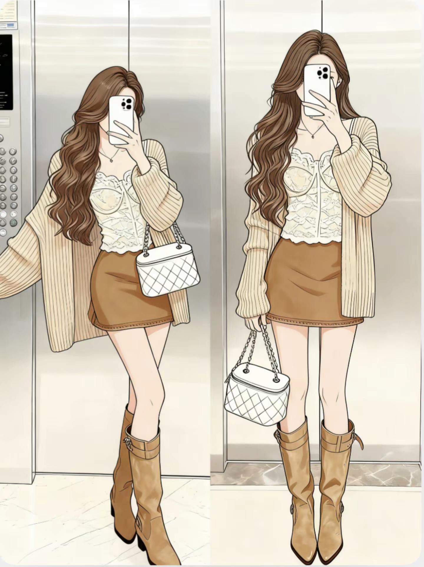 谁懂啊！这蕾丝内搭➕短裙开衫简直美哭了！