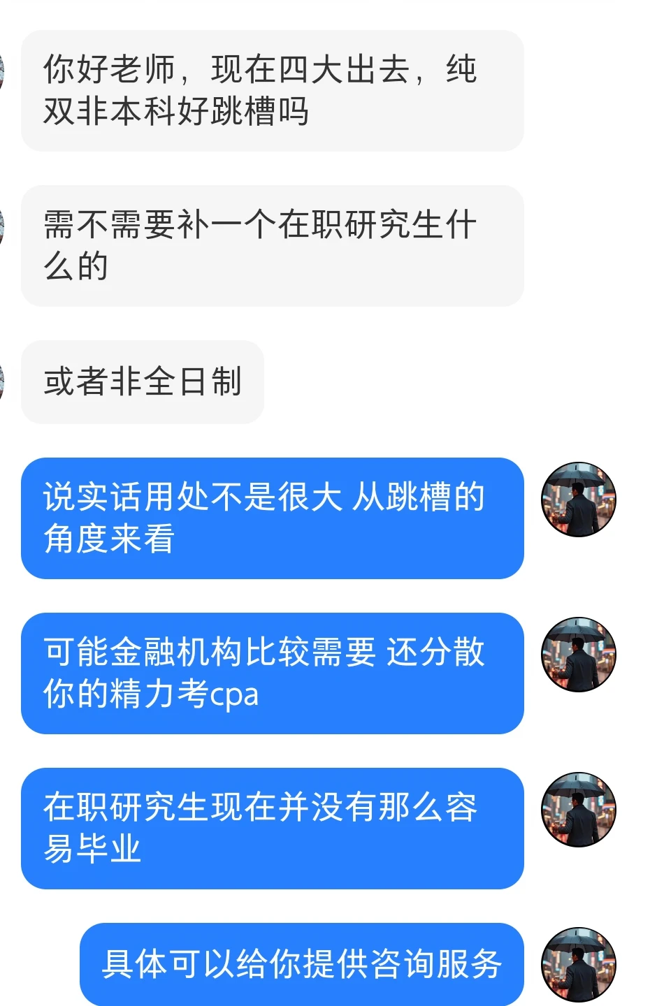 四大跳槽读在职研究生有用吗?我打个问号