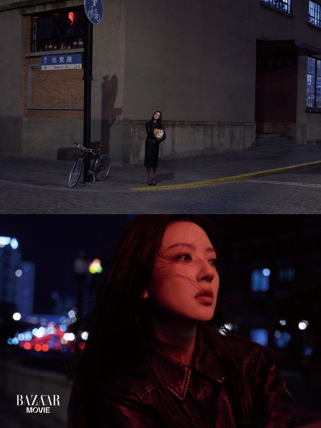 #何瑞贤时尚女魔头即视感##上海的夜色哪有何瑞贤美#皮衣墨镜加持，何瑞贤演绎时尚女魔头。 ​