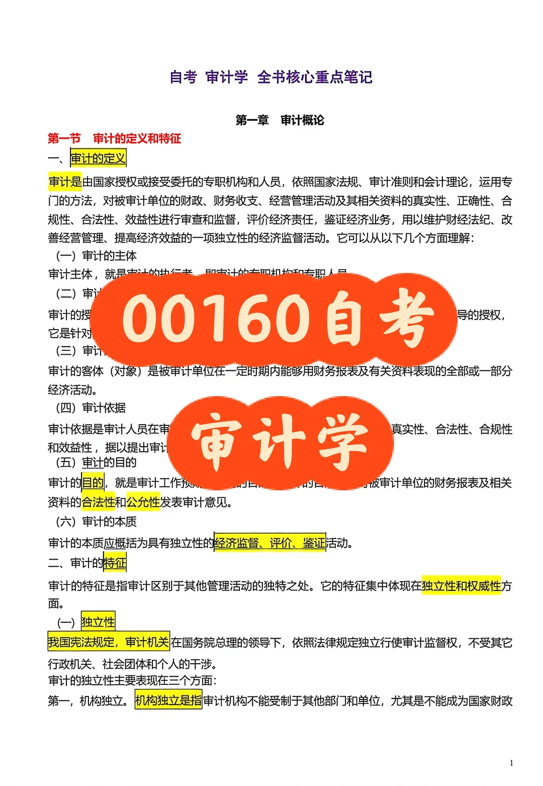 00160自考审计学全书核心考点🔥