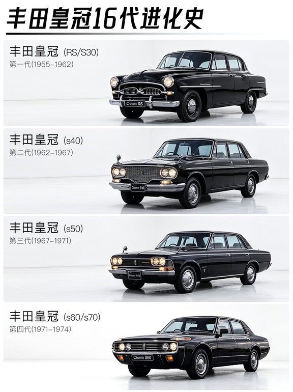 丰田皇冠16代进化史，你最喜欢哪一代❓