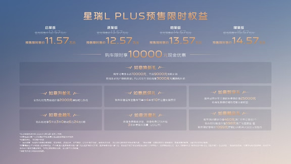 油耗3开头，吉利星瑞L PLUS预售11.57万起