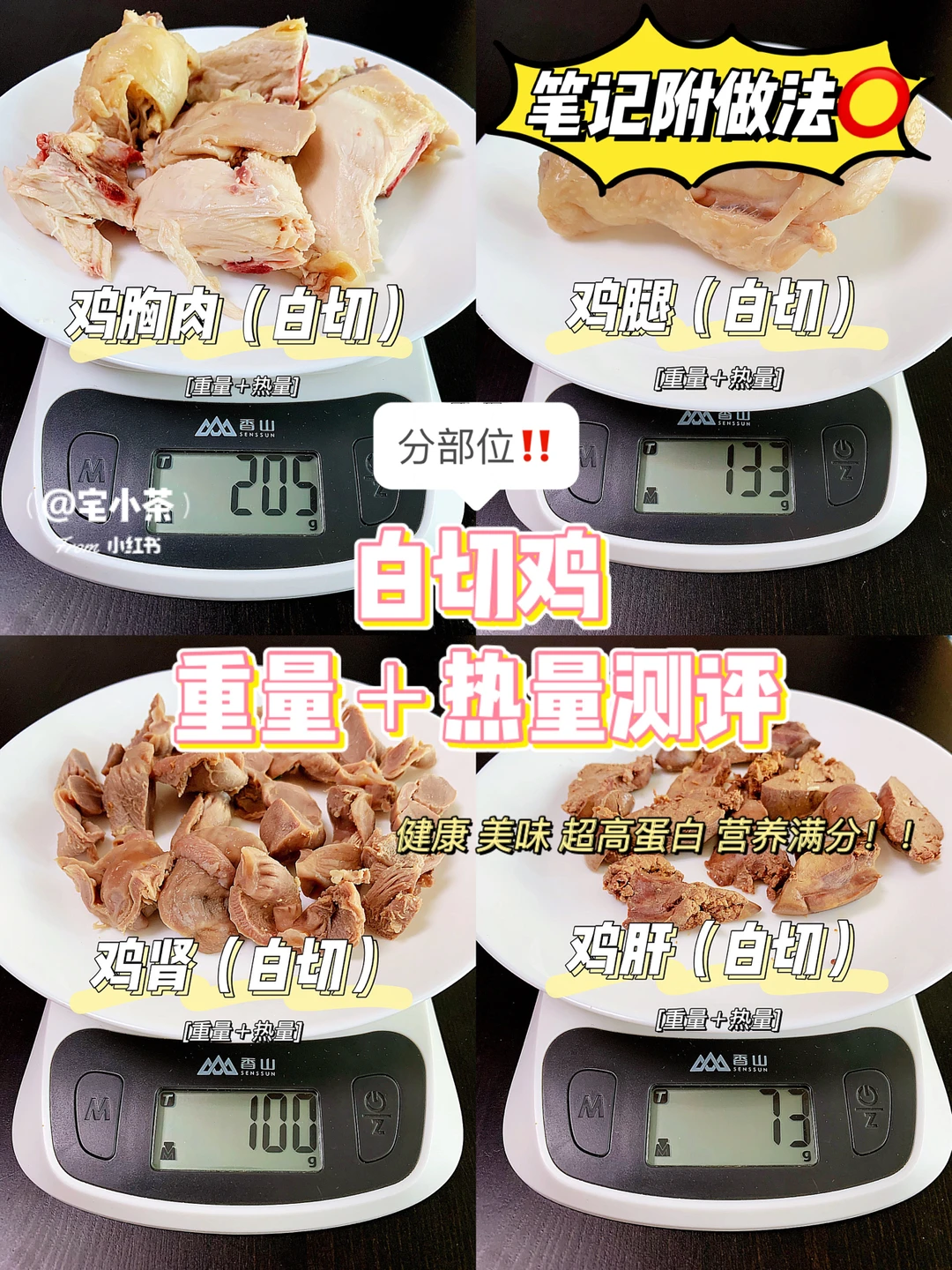 白切鸡 各部位重量＋热量测评⭕️附做法🉐