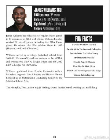 湖人火箭Game4主裁判：JAMES WILLIAMS<br />常规...