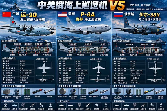 一张看懂中美俄主力远程海上巡逻机