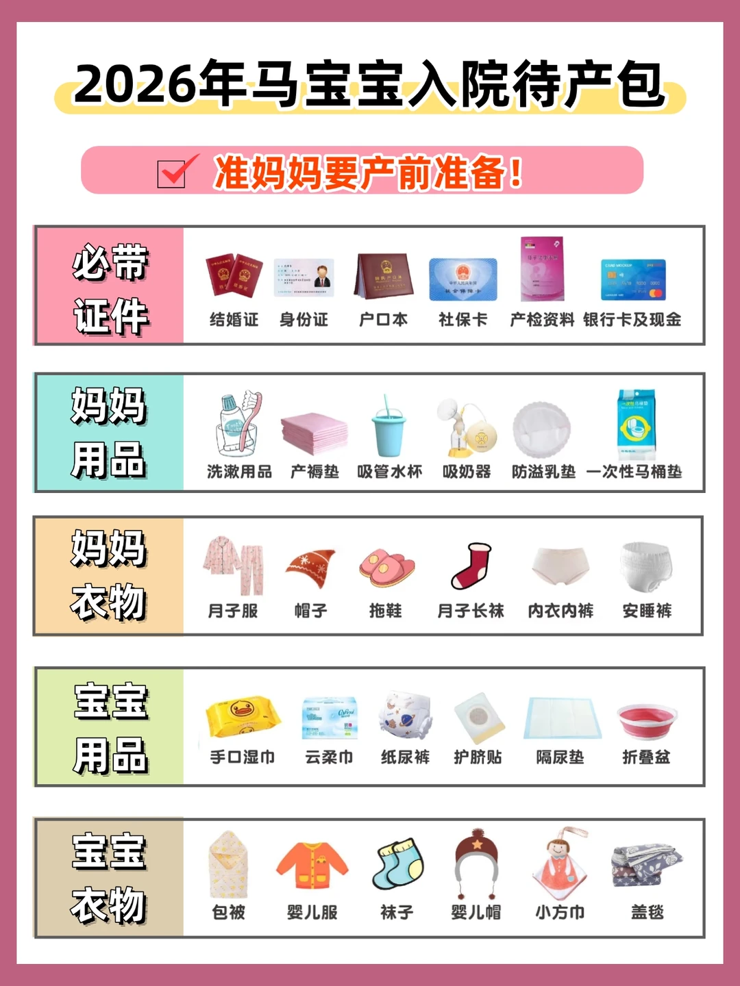 2026年马宝宝入院待产包，准妈妈要提前准备