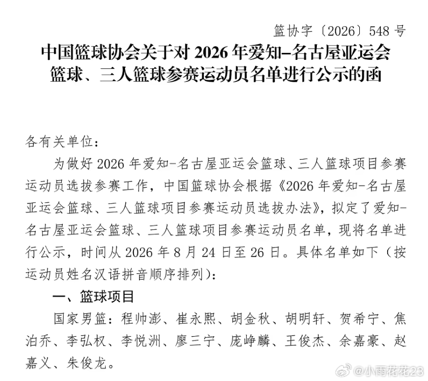 📢 中国男篮亚运会14人大名单正式公布！  🏀 领衔球员：胡金秋...