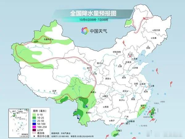 【大暴雨、降雪，来了！多地气温创新低】10月6日国庆返程高峰，海南、云南局地大暴雨，高原山区迎来降雪。东北、长江中下游、广西等地气温大面积创立秋新低，南宁等城市降温明显。
西北太平洋三台共舞，但均对我国无影响。返程留意局地降雨，昼夜温差大，早晚记得加衣服！
详情点击： ​