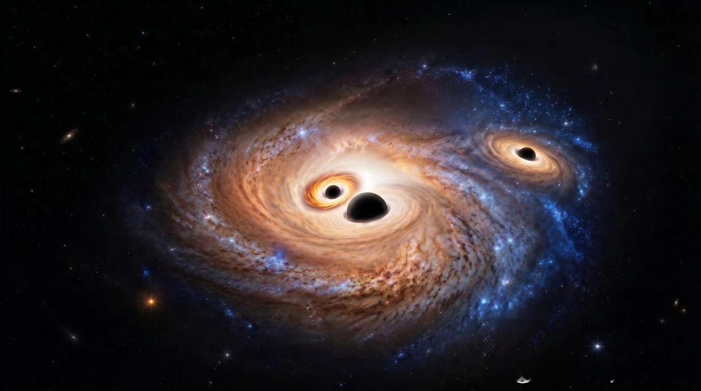 在宇宙黎明时期的星系中发现三个超大质量黑洞

在一个遥远、也就是形成年代极古老的星系内部，发现了三颗超大质量黑洞。该发现帮助人类窥探早期宇宙中黑洞的合并与成长机制。

来自星系J0148‑4214的光线向地球传播了超过125亿年，我们观测到的是该星系处于宇宙大爆炸后约12亿年时的样貌。由马克斯·普 ​