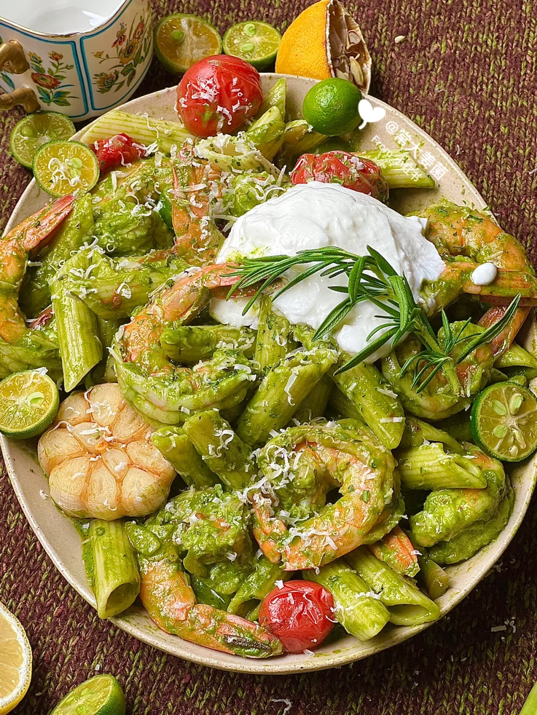 私藏减脂奶香菠菜大虾意面🌿🍤&油浸番茄🍅