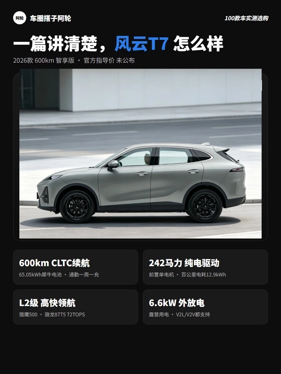 600km续航的纯电SUV，风云T7来搅局