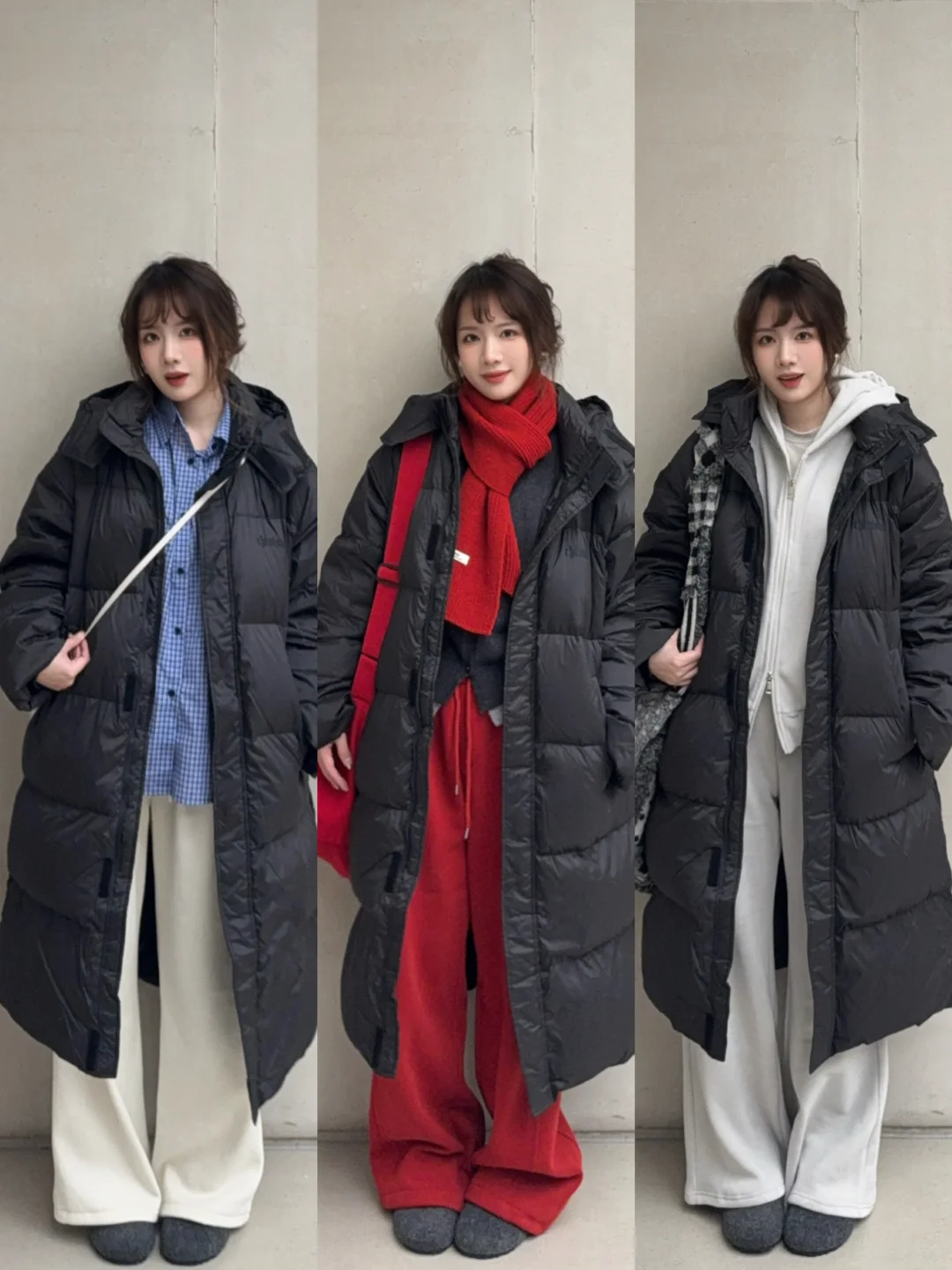黑色长羽绒服穿搭✖️6☃️˚⁎⁺（附内搭展示