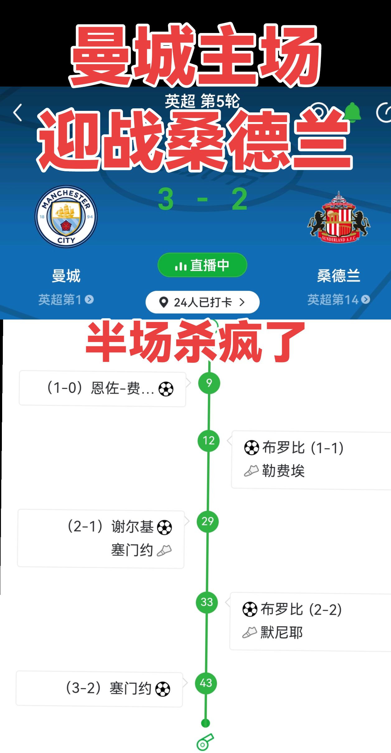 曼城VS桑德兰