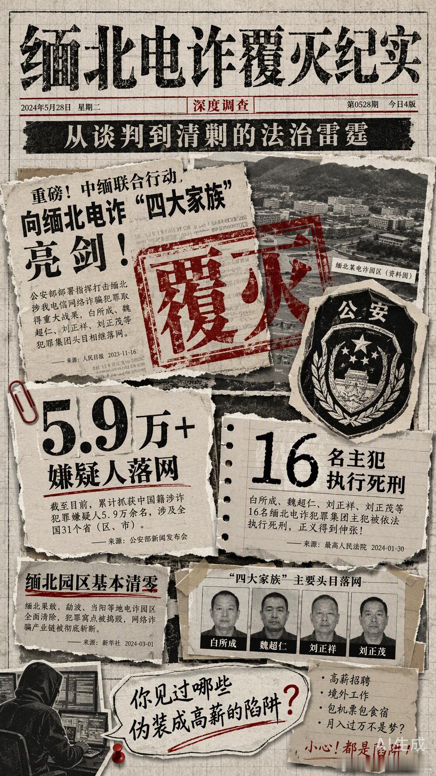 面对“四大家族”的电诈毒瘤，中方曾三次约见其代表要求清退园区，得到的却是敷衍与推诿。纪录片里这段细节最戳人：当沟通失效、善意被当作软弱时，雷霆手段就成了唯一的选项。

从谈判桌到战场，这不仅是执法力度的升级，更是对底线的死守。警方冒着战火进入果敢现场勘查，以“10·20枪击案”为突破口 ​