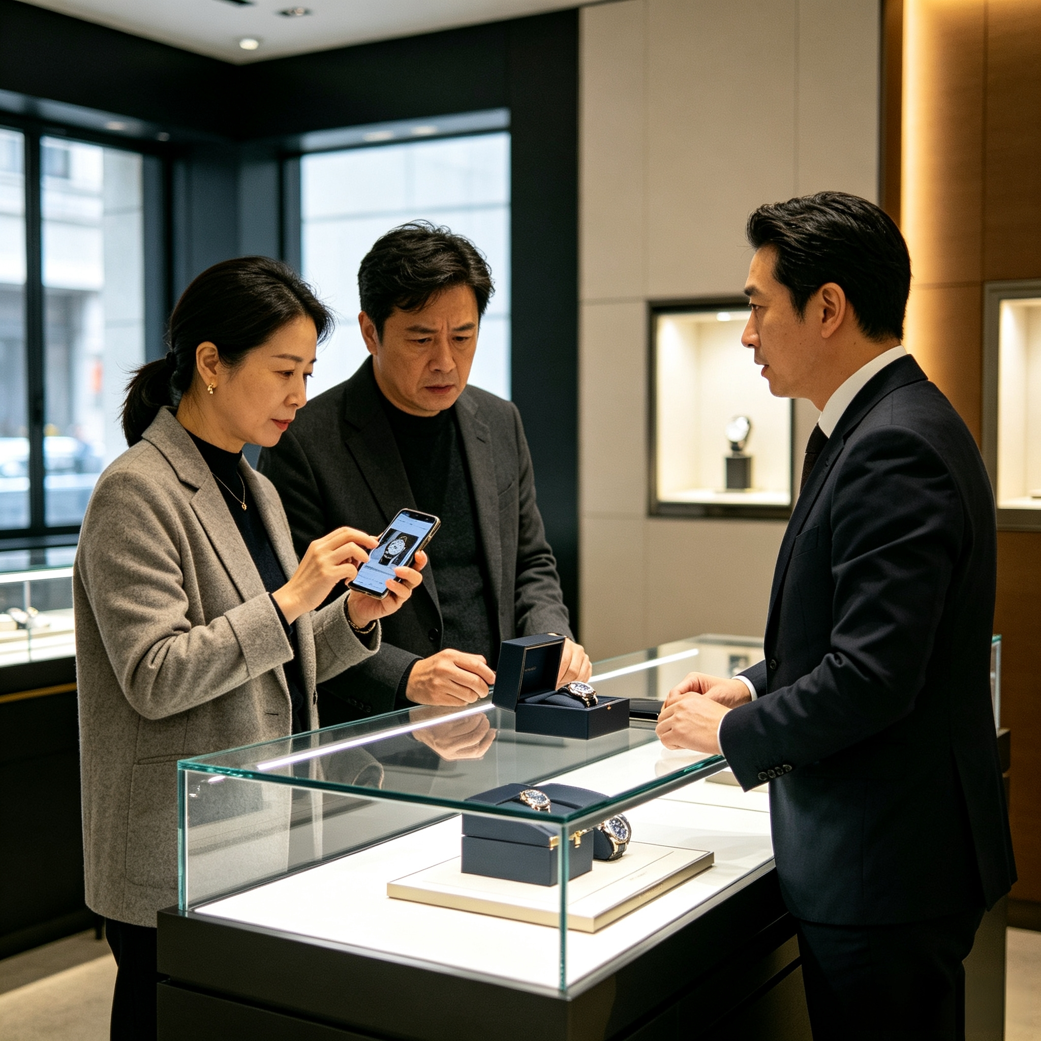 夫妻进店照着图片，直接买下两块劳力士，不试戴，店员察觉异常选择报警
 
一对夫妻走进奢侈品表店，进门没有闲逛挑选，径直走到柜台跟前。拿出手机里存好的图片，开口就要两块劳力士。
 
总价67万3千，付钱的时候，夫妻俩一点犹豫都没有。
几十万的手表，他们不拿上手细看，也不戴在手上试一试。店员心里犯嘀咕，