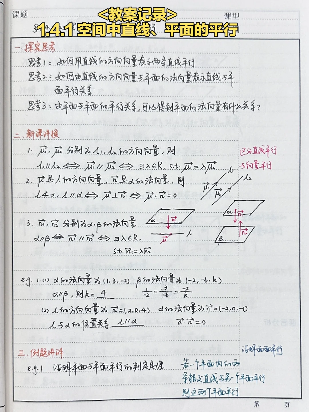 1.4.1 空间中直线、平面的平行