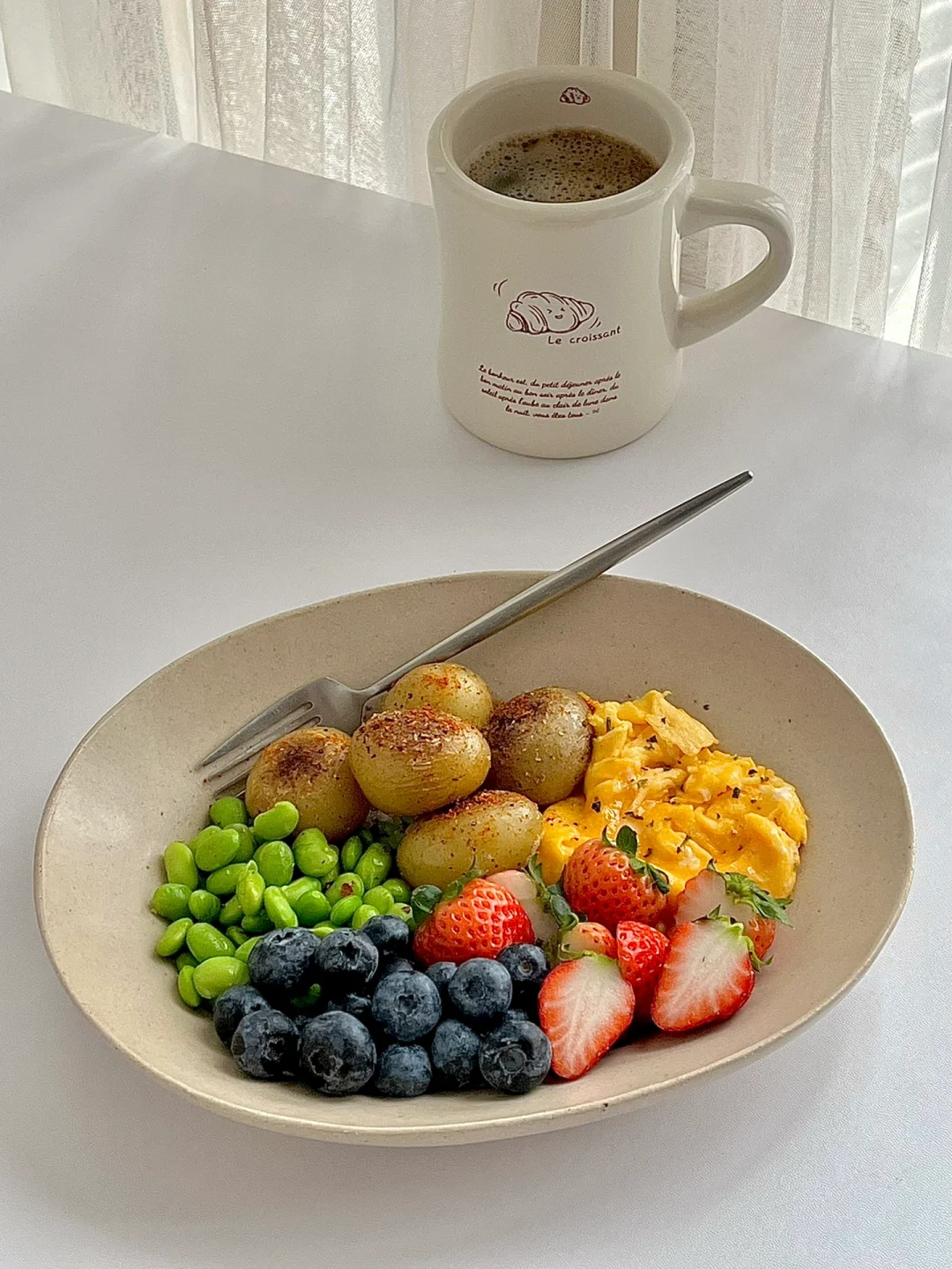 ☀️工作日早餐｜黄油煎土豆&盐水煮毛豆早餐盘