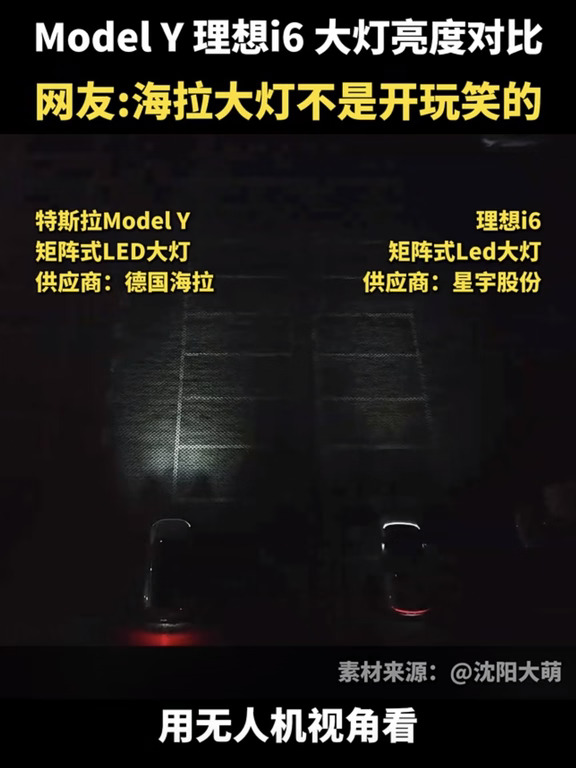 实测破防｜理想i6大灯亮度对比Model Y