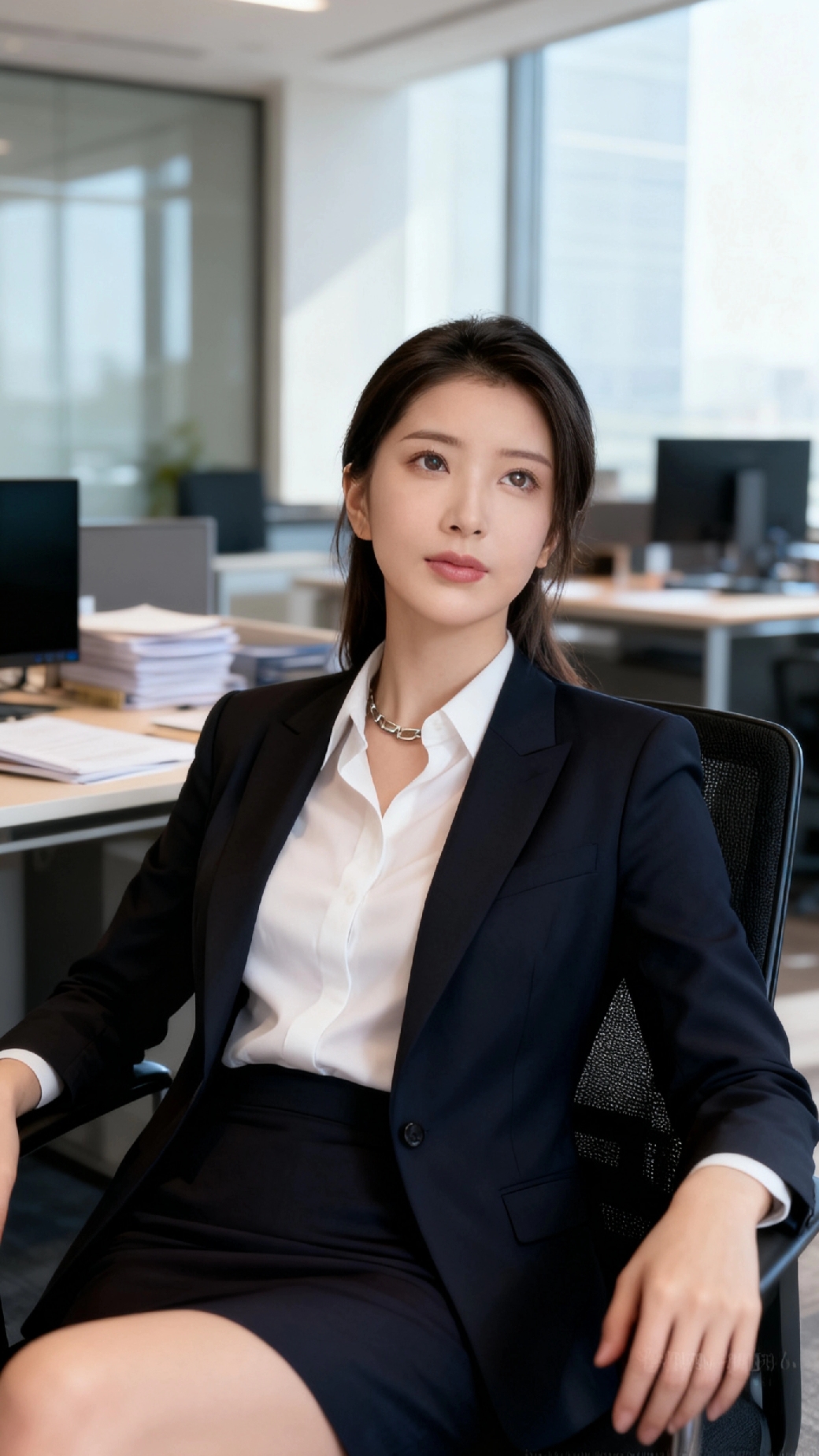 这位小姐姐坐在办公室里，看起来好专业哦！?，美女图片分享?