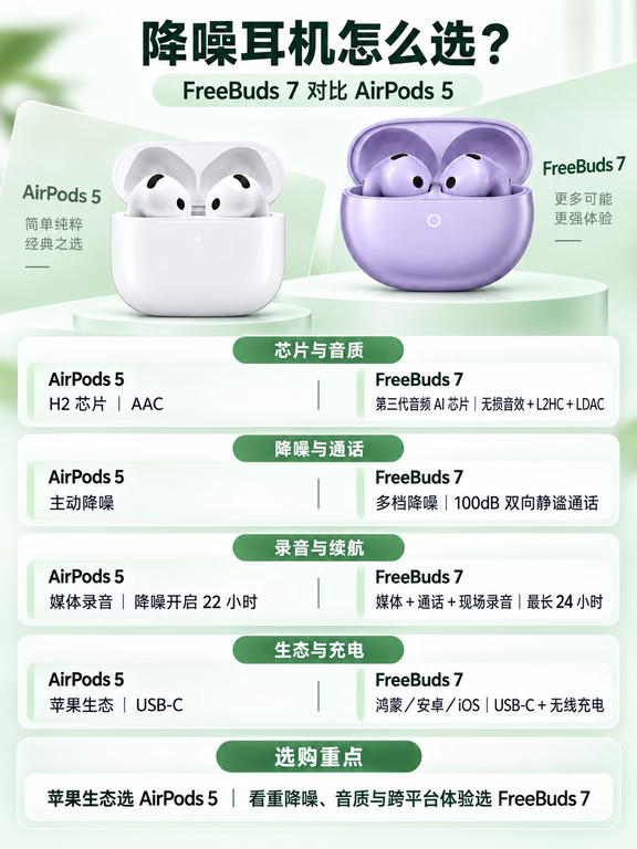 耳机对比｜FreeBuds7 vs AirPods5