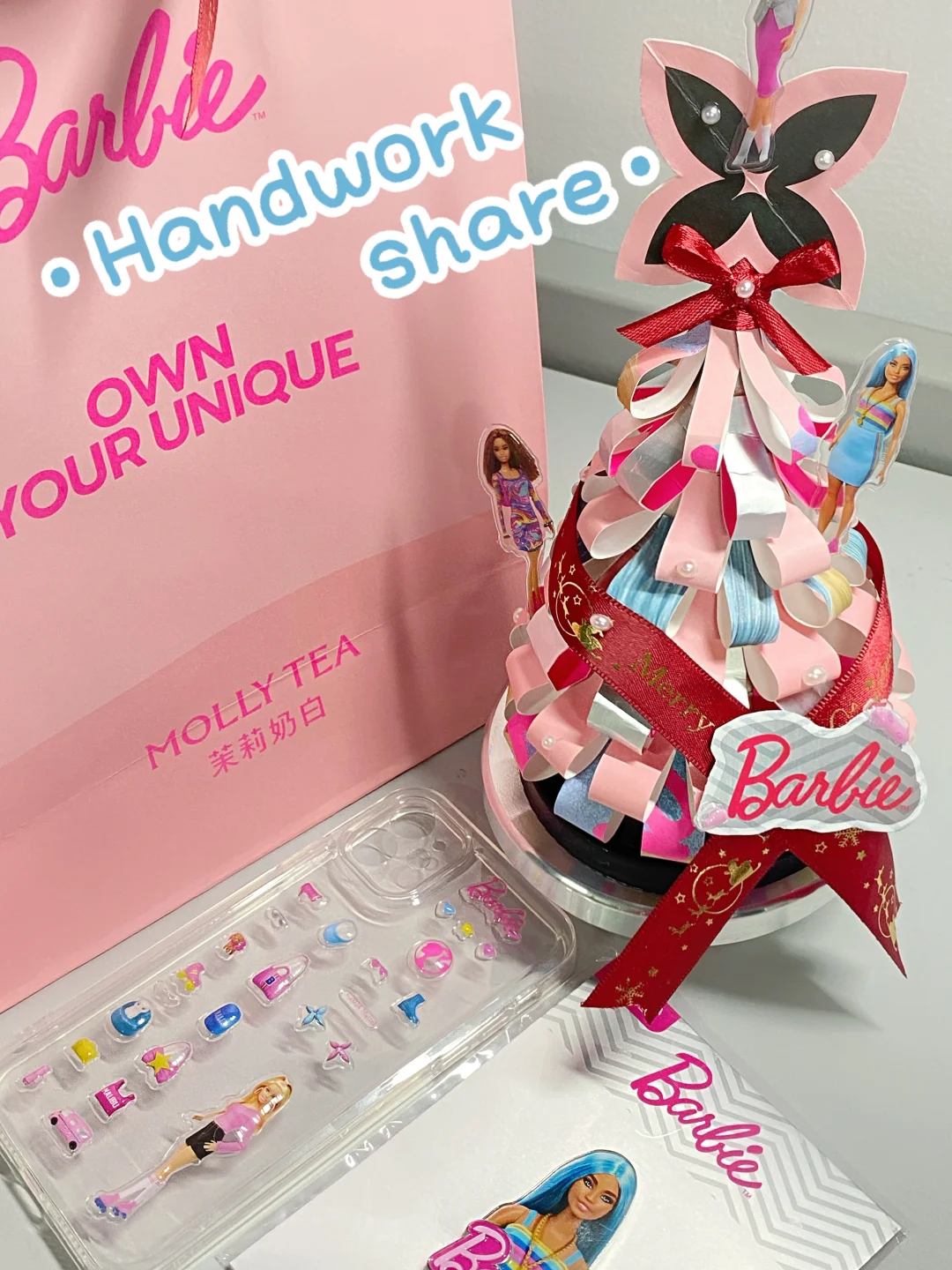 茉莉奶白🛍️奶茶袋Diy🎀get粉色圣诞树