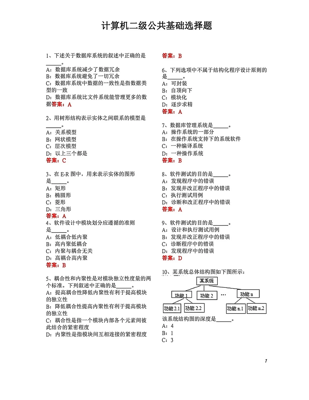 计算机二级｜公共基础选择题总结
