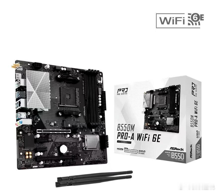 华擎近日低调发布 B550M Pro-A WiFi 6E 主板。新品适配 AMD AM4 平台，版型为 Micro-ATX。规格方面，这款主板支持锐龙 3000、4000G、5000 和 5000G 系列处理器，采用 8 相供电设计，配备 4 个 DDR4 DIMM 插槽。 ​