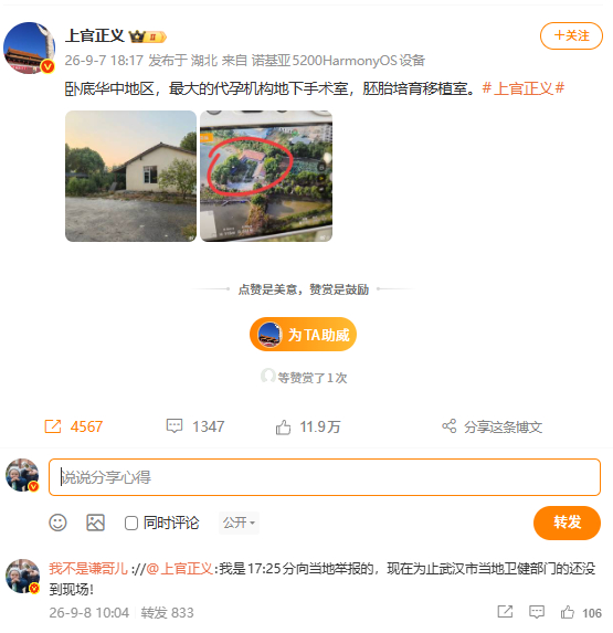 湖北省卫健委9月8日通报，武湖街道非法辅助生殖地下实验室已经被查封，8人被公安机关依法控制。

有媒体报道，涉案人员中有两名医生来自湖北省妇幼保健院生殖科。

2017年，齐鲁卫视曾暗访湖北潜江市浩口镇的“代孕村”，记者发现当地一些村庄过年后几乎找不到年轻的妇女，为了15到20万元不等的高额佣 ​